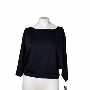 Women's Solid Black Long Sleeve Round Neck Top Blouse XL